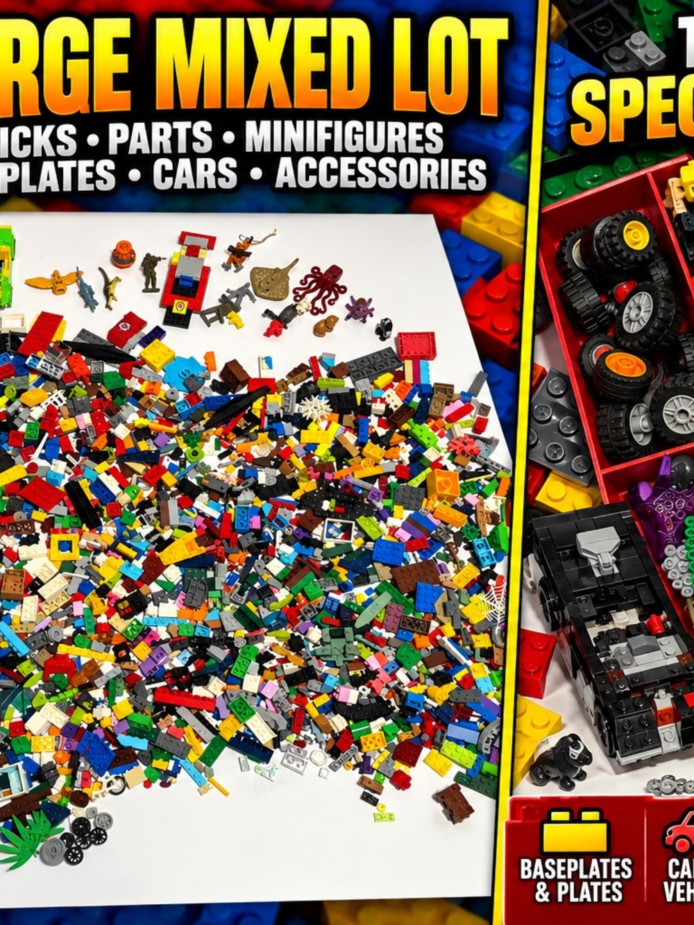 Large LEGO Mixed Lot Bricks Parts Minifigures Animals Baseplates Cars Accessorie